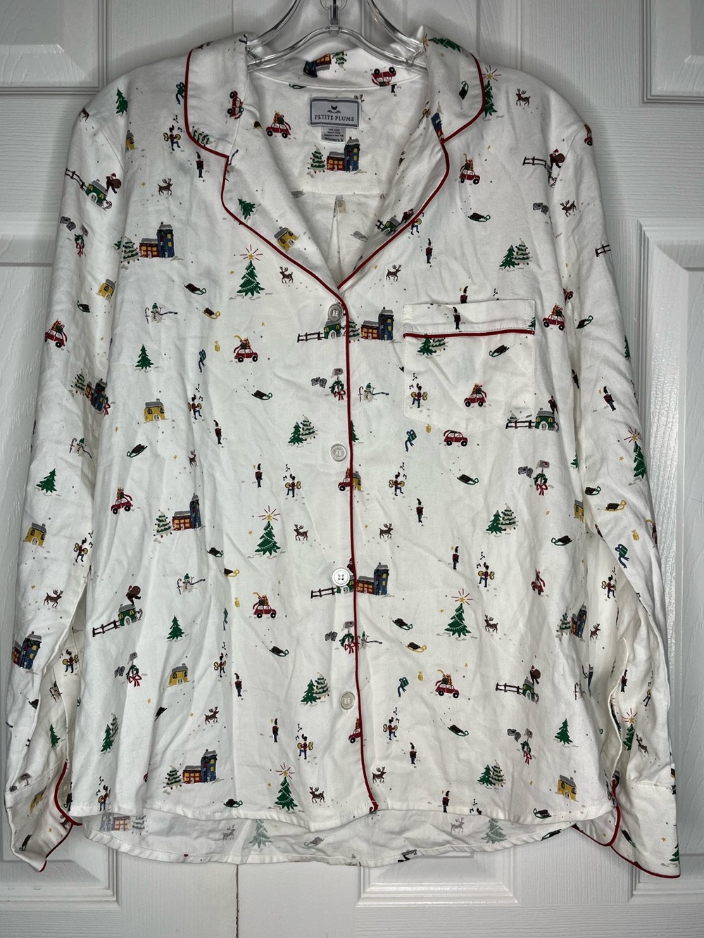 Petite Plume Twill Pajama Button Top in Holiday Town Women’s Small
